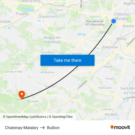 Chatenay-Malabry to Bullion map