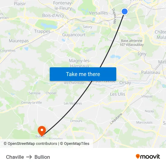 Chaville to Bullion map