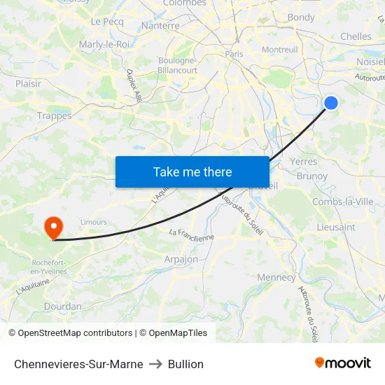 Chennevieres-Sur-Marne to Bullion map