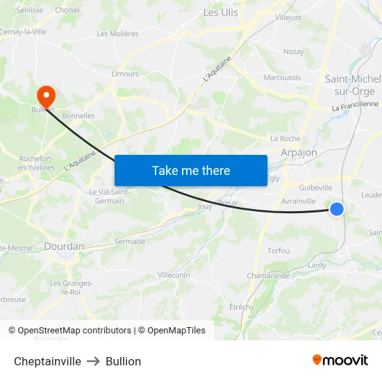 Cheptainville to Bullion map