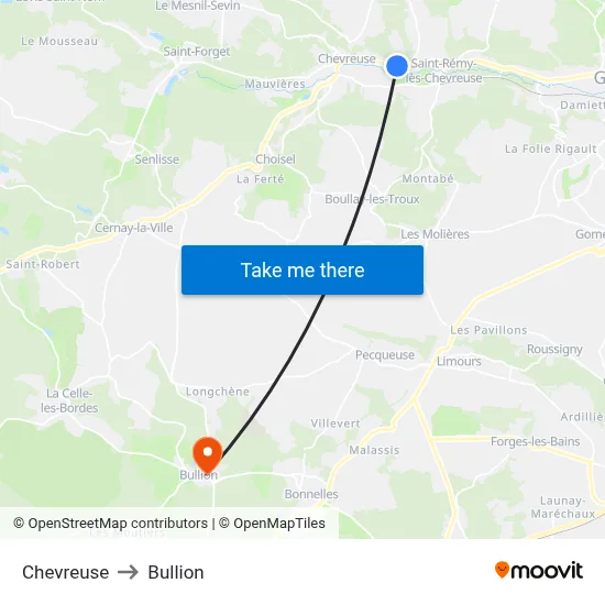 Chevreuse to Bullion map