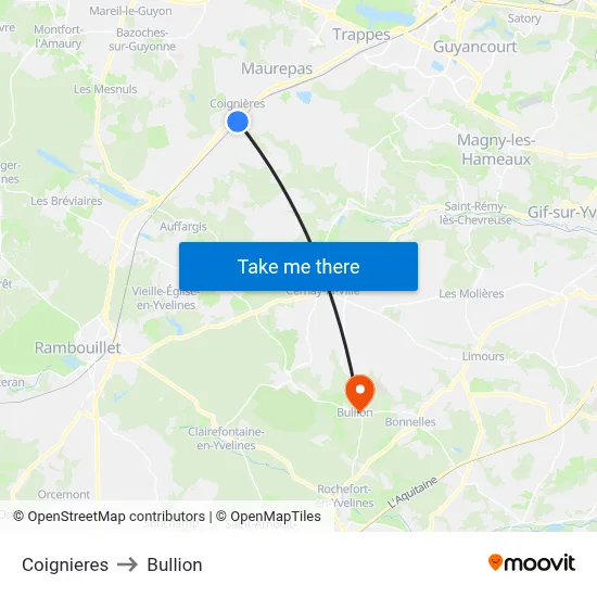 Coignieres to Bullion map