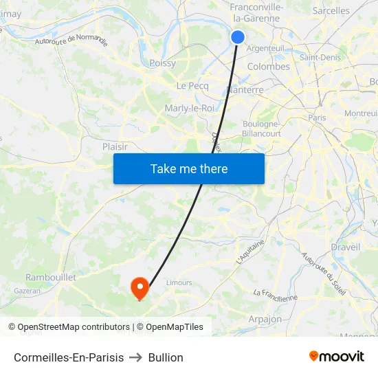 Cormeilles-En-Parisis to Bullion map