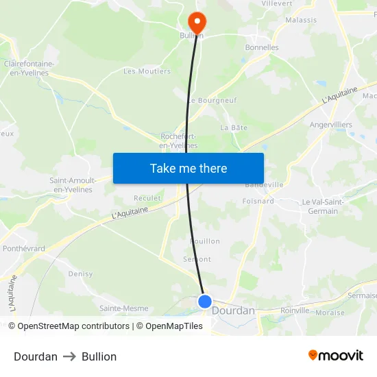 Dourdan to Bullion map