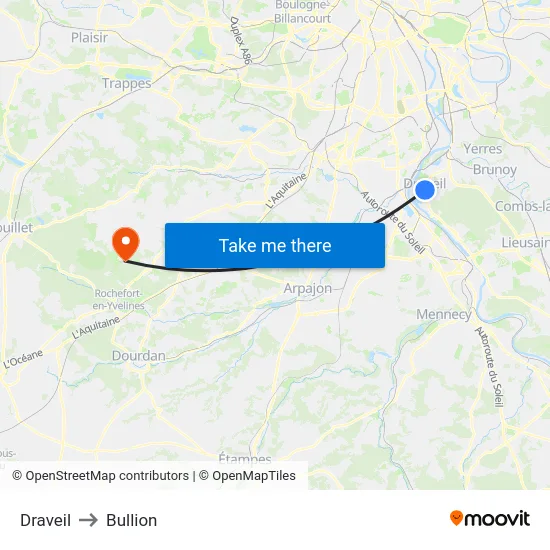 Draveil to Bullion map