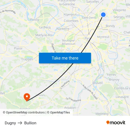 Dugny to Bullion map