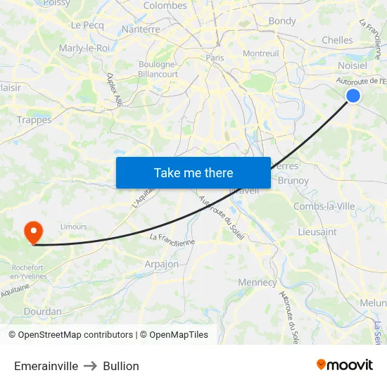 Emerainville to Bullion map