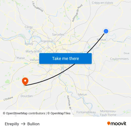 Etrepilly to Bullion map
