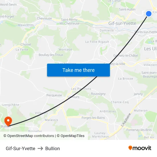 Gif-Sur-Yvette to Bullion map