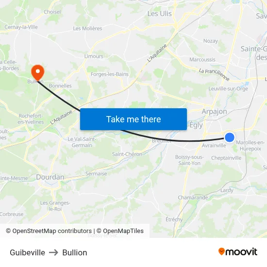 Guibeville to Bullion map