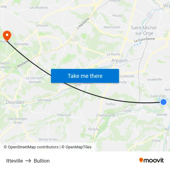 Itteville to Bullion map