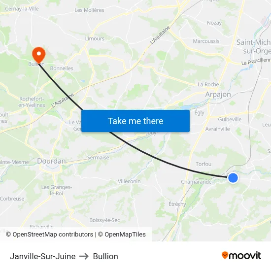 Janville-Sur-Juine to Bullion map