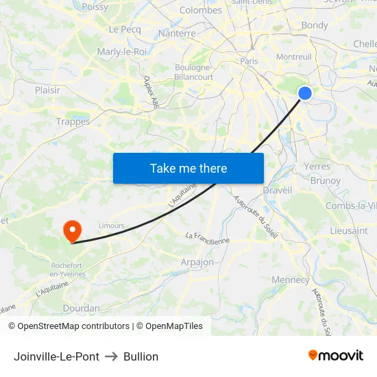 Joinville-Le-Pont to Bullion map