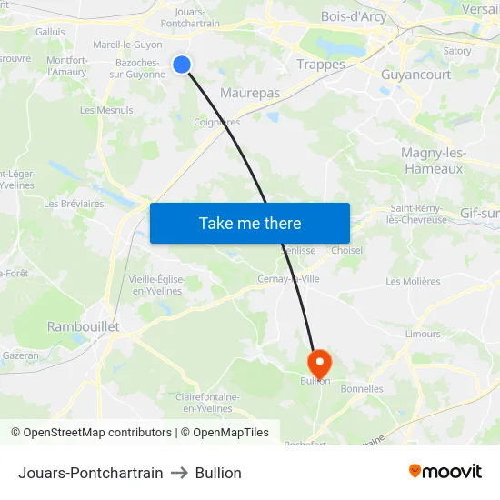Jouars-Pontchartrain to Bullion map