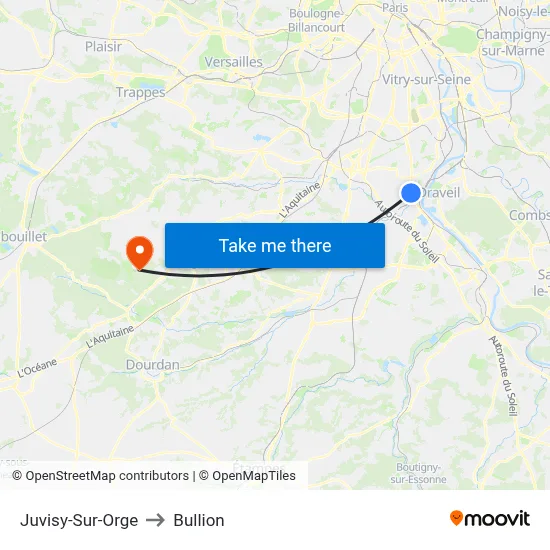 Juvisy-Sur-Orge to Bullion map