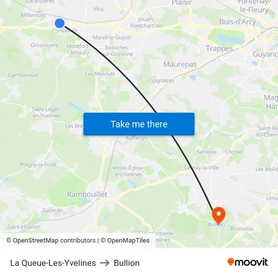La Queue-Les-Yvelines to Bullion map