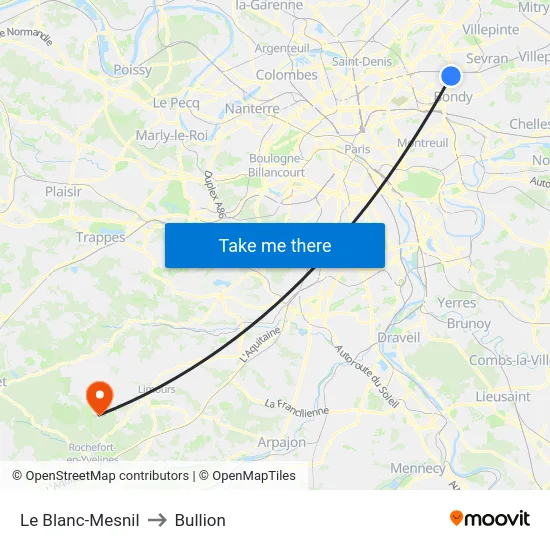 Le Blanc-Mesnil to Bullion map
