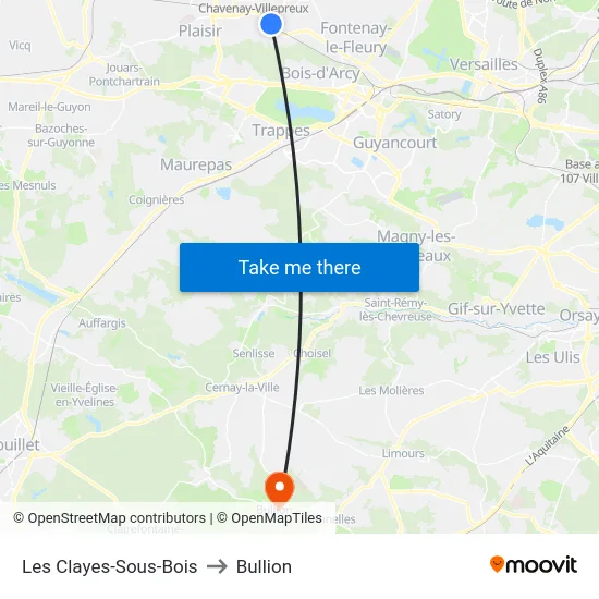 Les Clayes-Sous-Bois to Bullion map