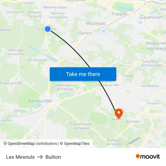Les Mesnuls to Bullion map