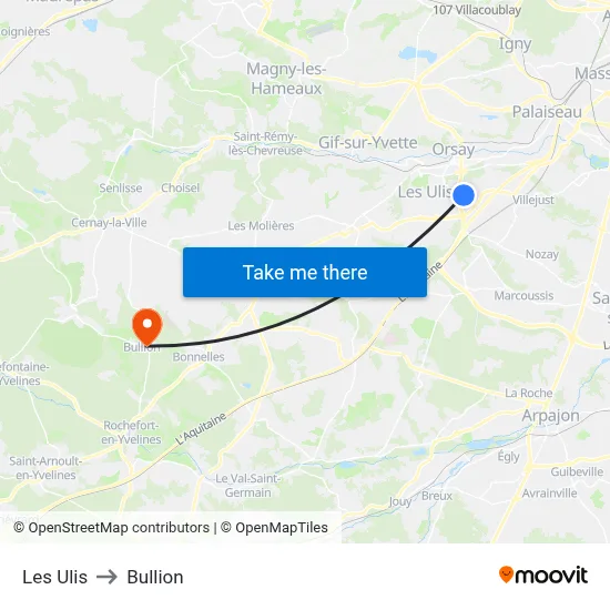 Les Ulis to Bullion map