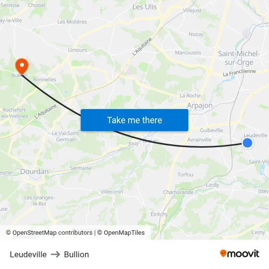 Leudeville to Bullion map