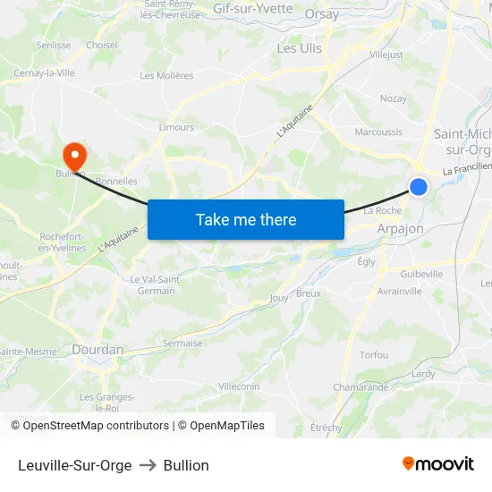 Leuville-Sur-Orge to Bullion map