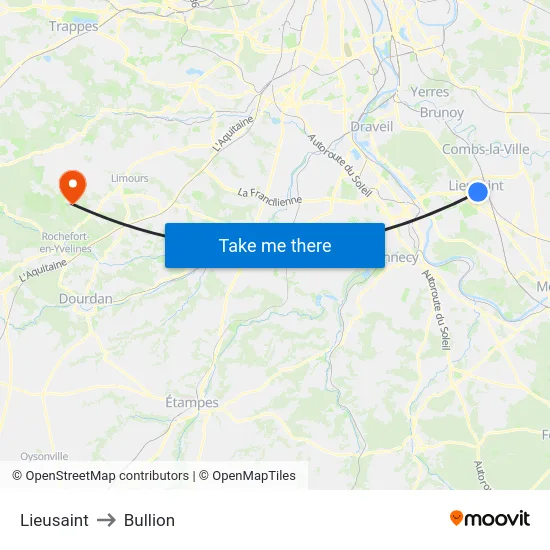 Lieusaint to Bullion map