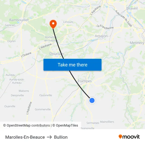 Marolles-En-Beauce to Bullion map