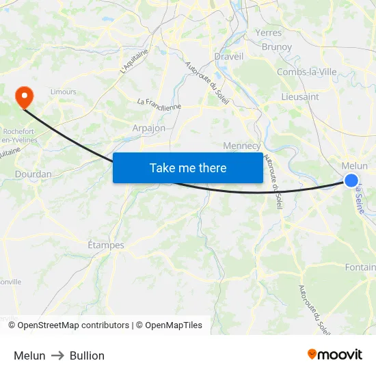 Melun to Bullion map