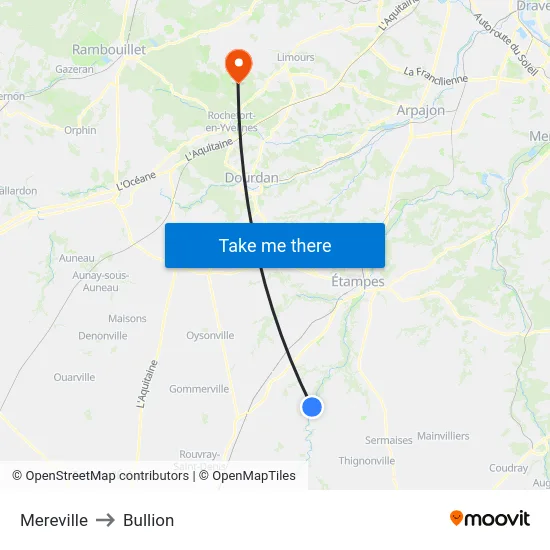 Mereville to Bullion map