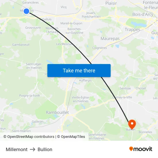 Millemont to Bullion map