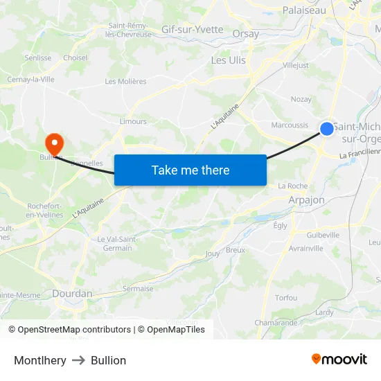 Montlhery to Bullion map