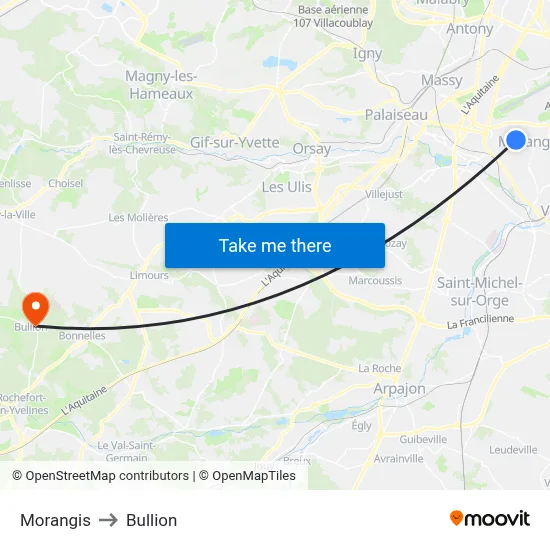 Morangis to Bullion map