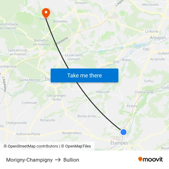 Morigny-Champigny to Bullion map