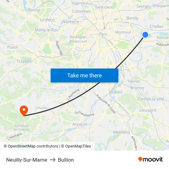 Neuilly-Sur-Marne to Bullion map