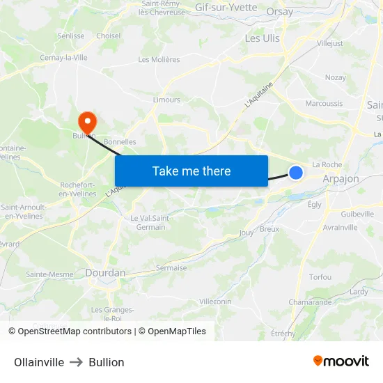 Ollainville to Bullion map