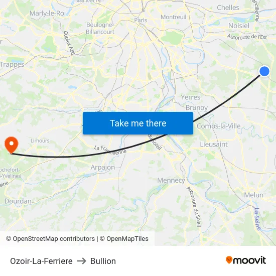 Ozoir-La-Ferriere to Bullion map