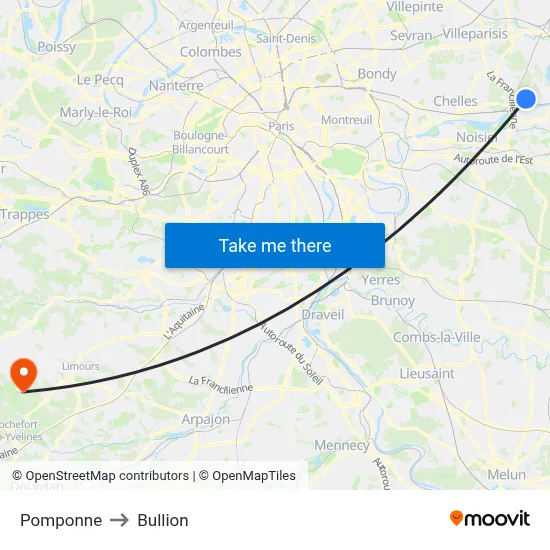 Pomponne to Bullion map