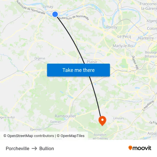 Porcheville to Bullion map