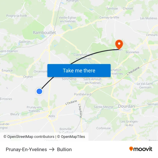 Prunay-En-Yvelines to Bullion map