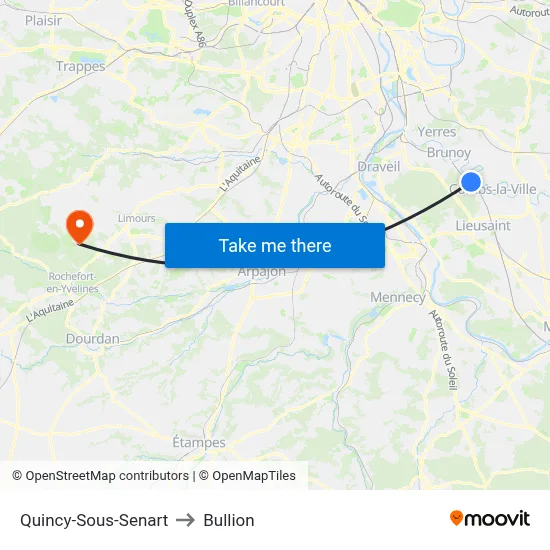 Quincy-Sous-Senart to Bullion map