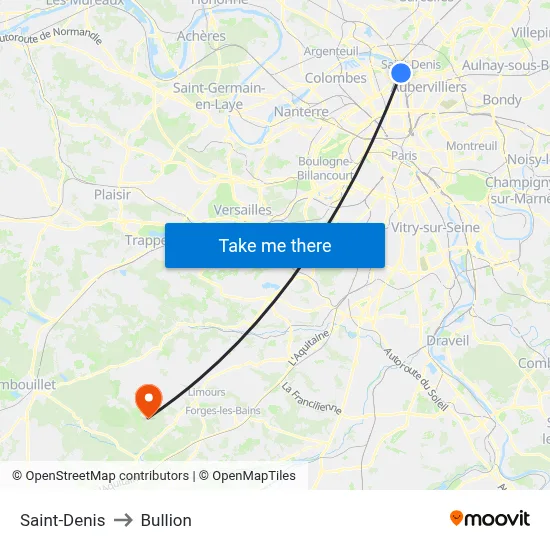 Saint-Denis to Bullion map