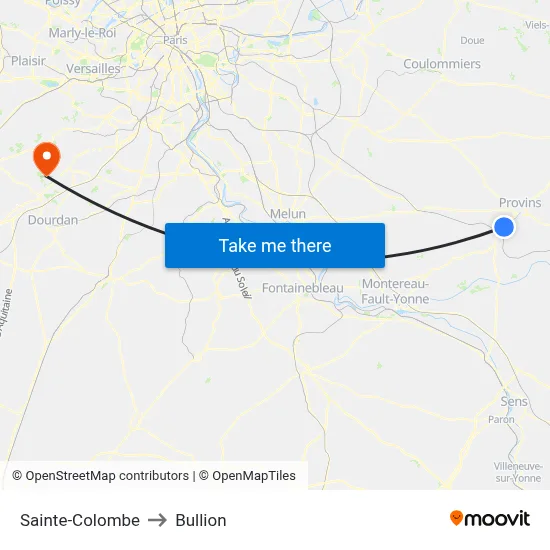 Sainte-Colombe to Bullion map