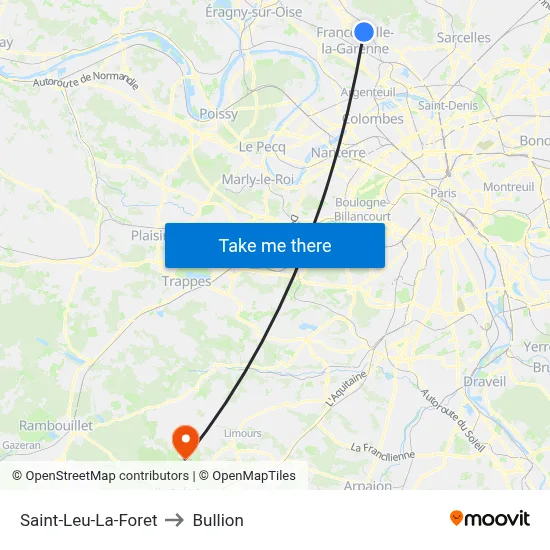 Saint-Leu-La-Foret to Bullion map