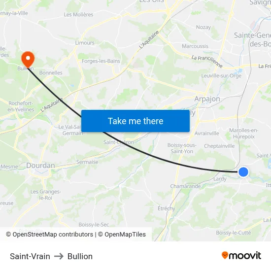 Saint-Vrain to Bullion map