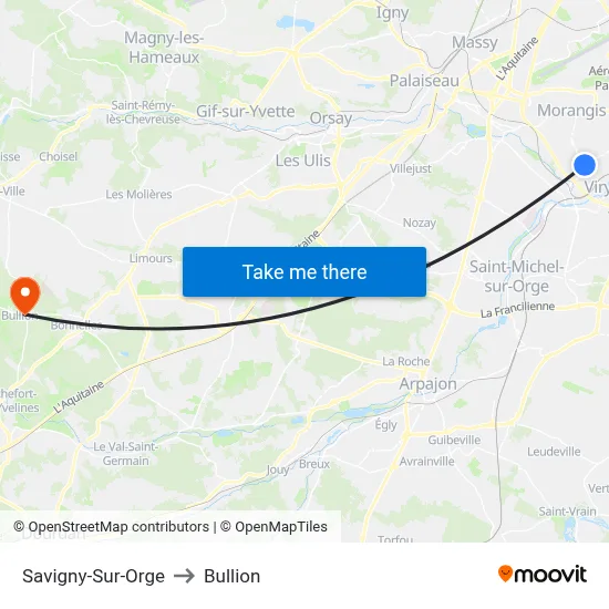 Savigny-Sur-Orge to Bullion map