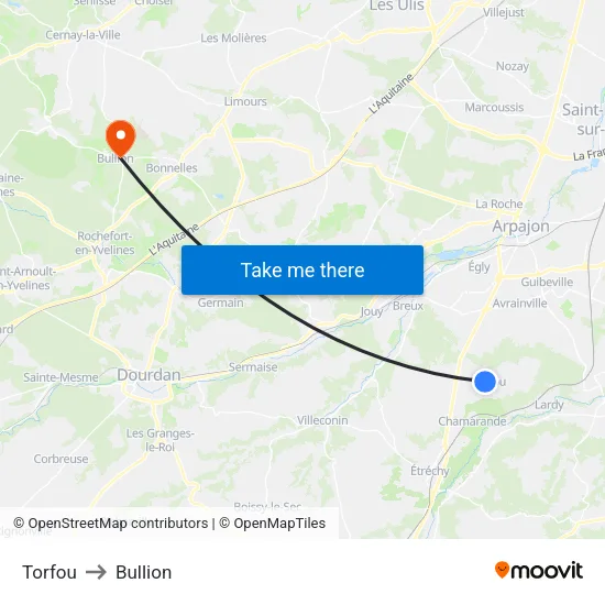 Torfou to Bullion map