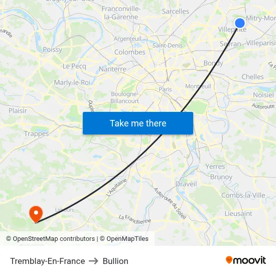 Tremblay-En-France to Bullion map