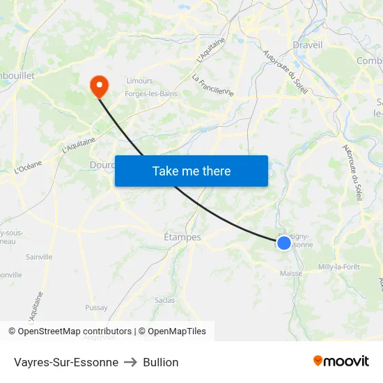 Vayres-Sur-Essonne to Bullion map
