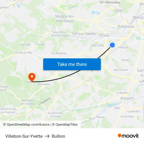 Villebon-Sur-Yvette to Bullion map